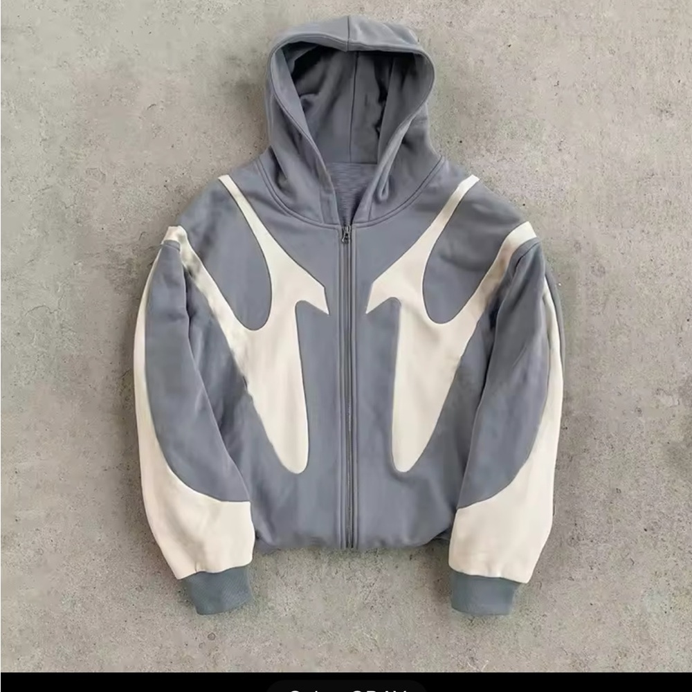 Gray and Cream Hooded Jacket